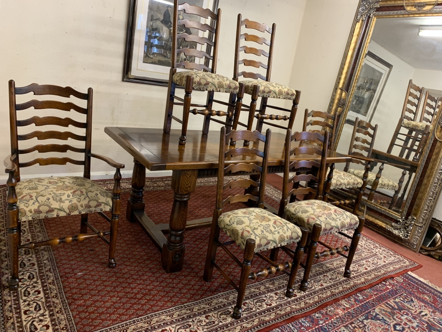 Fantastic Quality Royal Oak Refectory Table And Six Ladderback Chairs - Image 10